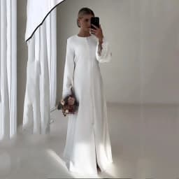 Modest Wedding Dresses Bride 2026 Luxury Slit Buttons Bridal Dress Lace Long Sleeve Arab Bride Dress Wedding Gowns Customized