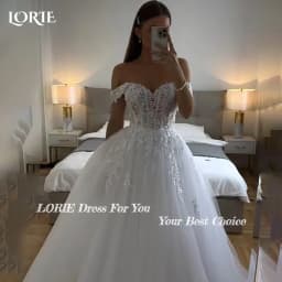 LORIE Vintage Glitter Lace Wedding Dress A-Line Shiny Off Shoulder Sweetheart Bridal Gown Princess Sparkly Bride Gown Customized