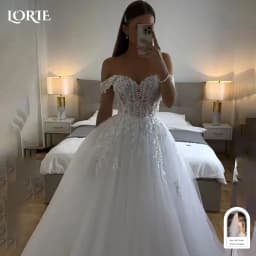 LORIE Vintage Glitter Lace Wedding Dress A-Line Shiny Off Shoulder Sweetheart Bridal Gown Princess Sparkly Bride Gown Customized