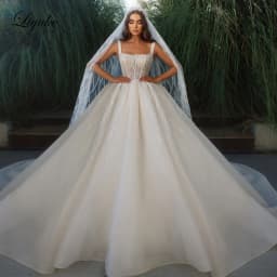 Liyuke Square Collar Ball Gown Wedding Dresses Luxury Stunning Beading Pearls Embroidery Princess Bridal Skirts