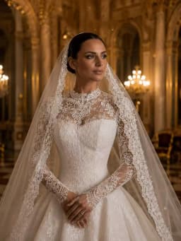 Luxury High Neck Lace Wedding Dress for Bride - Long Sleeve Ball Gown with Cathedral Train Amanda Novias Official Customized