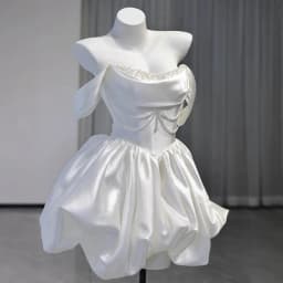 Satin Off Shoulder Light Wedding Dress French Short Style Certified Engagement Dress Birthday Party Banquet Dress Customized