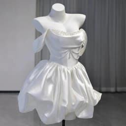 Satin Off Shoulder Light Wedding Dress French Short Style Certified Engagement Dress Birthday Party Banquet Dress Customized
