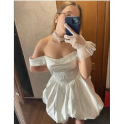 Satin Off Shoulder Light Wedding Dress French Short Style Certified Engagement Dress Birthday Party Banquet Dress Customized