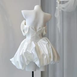 Satin Off Shoulder Light Wedding Dress French Short Style Certified Engagement Dress Birthday Party Banquet Dress Customized