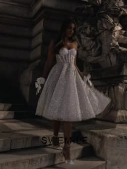 SWEMILE Glitter Short Wedding Dress A Line Sweetheart Neck Shiny Bride Dresses Mini Sweetheart Neck Vestido De Novia Customized