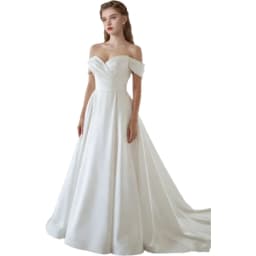 Customized Elegant Simple Satin Off The Shoulder Modern Wedding Dresses For Bride Pleats A-Line Sweep Train Long Bridal Gowns