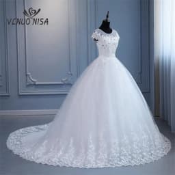 VLNUO NISA Pluse Size Wedding Dress with Sleeve 2024 New O Neck Brides Dress Floor or Train Princess Ball Gown Vestido De Novia