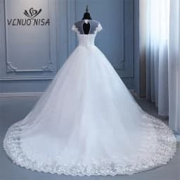 VLNUO NISA Pluse Size Wedding Dress with Sleeve 2024 New O Neck Brides Dress Floor or Train Princess Ball Gown Vestido De Novia