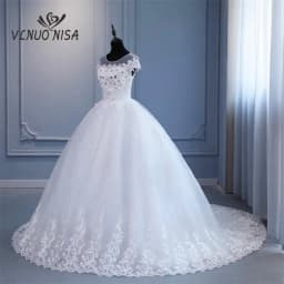 VLNUO NISA Pluse Size Wedding Dress with Sleeve 2024 New O Neck Brides Dress Floor or Train Princess Ball Gown Vestido De Novia