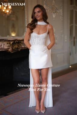 Nersesyan Luxury Lace Wedding Dresses Appliques V Neck Spaghetti Straps Mini Bride Dress Guest Party Bridal Gowns Customized