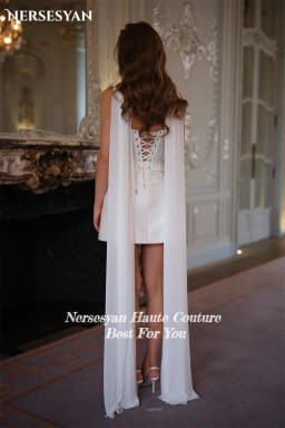Nersesyan Luxury Lace Wedding Dresses Appliques V Neck Spaghetti Straps Mini Bride Dress Guest Party Bridal Gowns Customized