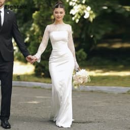 Eightale Boho Wedding Dresses Strapless Lace Long Sleeves Satin Customized Mermaid Bridal Gowns vestidos de novia