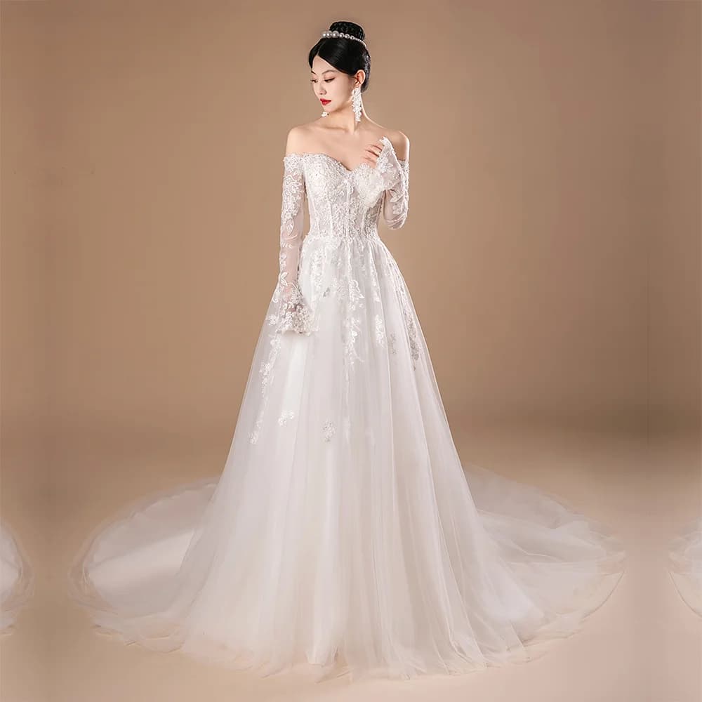 SL-9430 Customized Sweetheart Bride Wedding Dress 2024 Lace Appliques Beading Bohemian Backless Lace up Gown Beach Dress