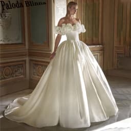 Paloda Modern Satin Wedding Dresses for Women Bridal 3D Flowers Off the Shoulder Buttons Vestido De Casamento Customized