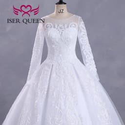 Customized Fashion Long Sleeves Bride Dress For Wedding Small Pearls Beaded Lace Appliques Princess Wedding Dress WX0422