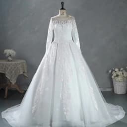 Customized Fashion Long Sleeves Bride Dress For Wedding Small Pearls Beaded Lace Appliques Princess Wedding Dress WX0422
