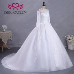 Customized Fashion Long Sleeves Bride Dress For Wedding Small Pearls Beaded Lace Appliques Princess Wedding Dress WX0422