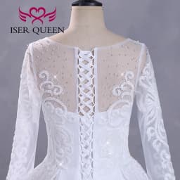 Customized Fashion Long Sleeves Bride Dress For Wedding Small Pearls Beaded Lace Appliques Princess Wedding Dress WX0422