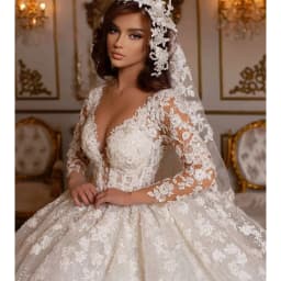 Customized Vintage Lace Wedding Dresses Princess Ball Gown Beading Bridal Gowns Shinny Tulle Long Sleeves Dubai Marriage Dress