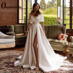 Osquernovia Modern Wedding Dresses for Mariages A-line Off the Shoulder Satin High Slit Lacing up Robe De Mariee Customized