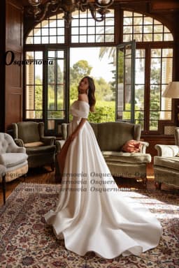 Osquernovia Modern Wedding Dresses for Mariages A-line Off the Shoulder Satin High Slit Lacing up Robe De Mariee Customized