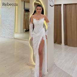Rebecca Customized Detachable-long-sleeved Prom Dress Form-fitting mermaid vestidos de noche High-thigh-slit Formal Evening 2026