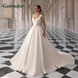 Gabriellar Pearls A-line Wedding Dresses Spaghetti Straps Bride Gown Backless Bride Dresses Classic Satin Vestidos Consumized