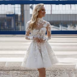Sheer Illusion High Neck Full Sleeves Lace Applique Short Wedding Dresses Custom Made 2024 Vestido De Noival