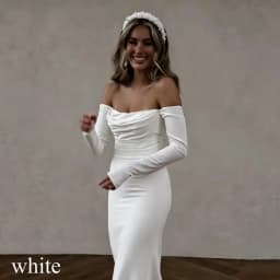 Modern Satin Mermaid White Wedding Dress Long Sleeves Bridal Off Shoulder Elegant Strapless Backless With Button Gown Customized