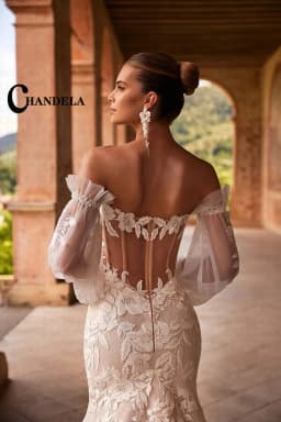 CHANDELA Charming Wedding Dress for Bride V-neckline Long Sleeves Zipper Tulle Lace Appliques Vestidos Para Mujer Customised
