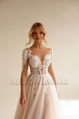 HERBURN Bohemian Long Sleeve Wedding Dress Women A Line See Through Lace Appliqued Beach Bridal Dress Wedding Gowns Customized