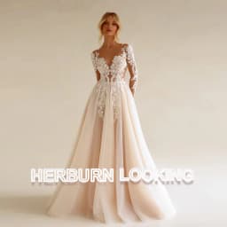 HERBURN Bohemian Long Sleeve Wedding Dress Women A Line See Through Lace Appliqued Beach Bridal Dress Wedding Gowns Customized