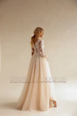 HERBURN Bohemian Long Sleeve Wedding Dress Women A Line See Through Lace Appliqued Beach Bridal Dress Wedding Gowns Customized