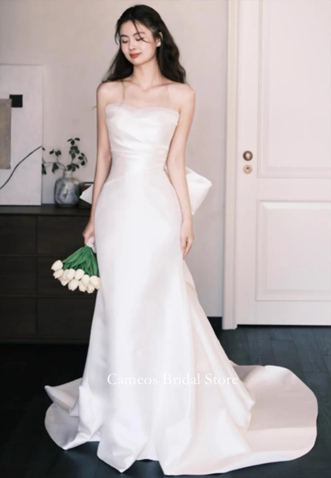 SONDR Customized Wedding Dresses Sleeveless Ivory Strapless Korea Satin Mermaid Bowith Brides Gowns Women Bridal Dresses