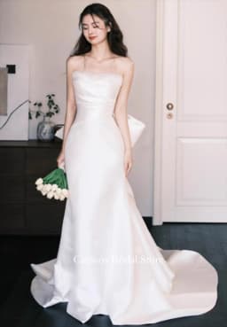 SONDR Customized Wedding Dresses Sleeveless Ivory Strapless Korea Satin Mermaid Bowith Brides Gowns Women Bridal Dresses