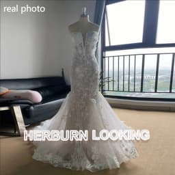 HERBURN Sparkly Tulle Wedding Dresses for Women Appliques Sweetheart Court Train Mermaid Robe De Mariee for Brides Drop Shipping