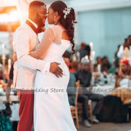 Customized Luxury Wedding Dress for Women Ivory Satin Pearls Beaded Wedding Gowns Mermaid Long Sleeves O Neck Civil Bridal Dress