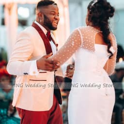 Customized Luxury Wedding Dress for Women Ivory Satin Pearls Beaded Wedding Gowns Mermaid Long Sleeves O Neck Civil Bridal Dress