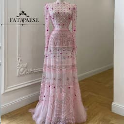 FATAPAESE Customized Beaded Crystals Gems Fully on Wedding Gown Long Sleeve Sheath Slim Mermaid Floor-length Gown Maxi Tail