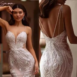 Luxury Mermaid Bridal Gown Wedding Dress Embroidered Lace Beading Sexy Backless V-Neck Strap Sleeveless Vestidos De Novia