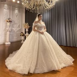Customized Off The Shoulder Straps Lace Wedding Dress With Small Train NS4596