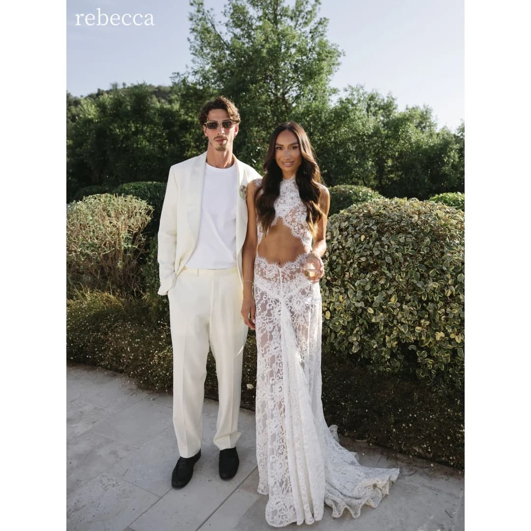 Rebecca Customized High Neck Sweep Train Prom Dress All‑Over Floral Lace vestidos de noche Crop‑Top Cut‑out Evening Dresses 2026