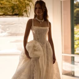 Sharon Said 2026 A-Line Princess Off White Lace Wedding Dress With Jacket Vintage Square Collar Bride Gown SW119 Customized
