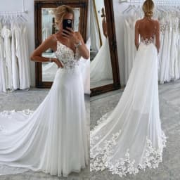 Beach A Line Chiffion Wedding Dresses Sexy V-neck Spaghetti Straps Backless Button Appliques Boho Bridal Gowns Vestido De Novia