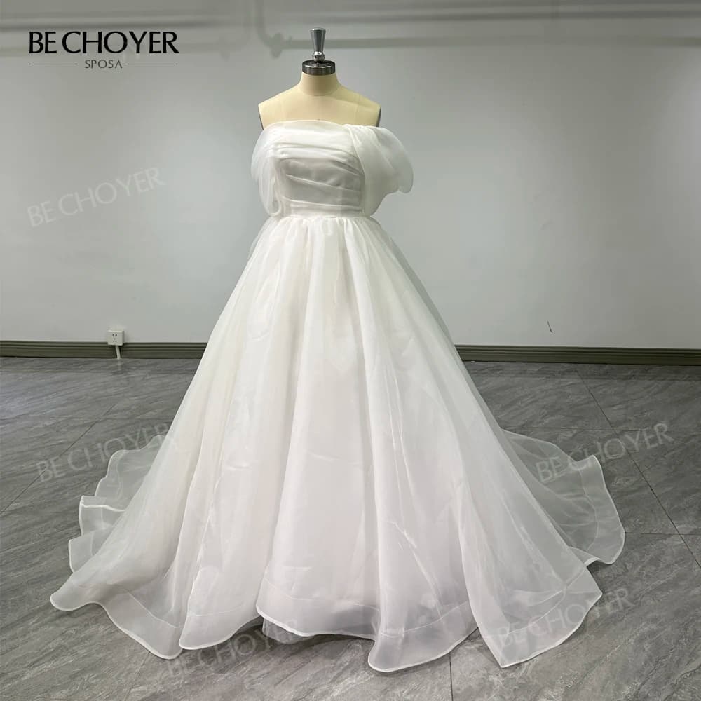 Wedding Dress Off the Shoulder Sleeveless A-Line Bride Gown 2027 Court Train Princess BECHOYER NR270 Customized Vestido De Noiva