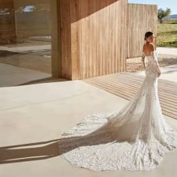 JEHETH Elegant Lace Appliques Mermaid Wedding Dresses Tulle Detachable Long Sleeves V-Neck Wedding Party Gown Customized