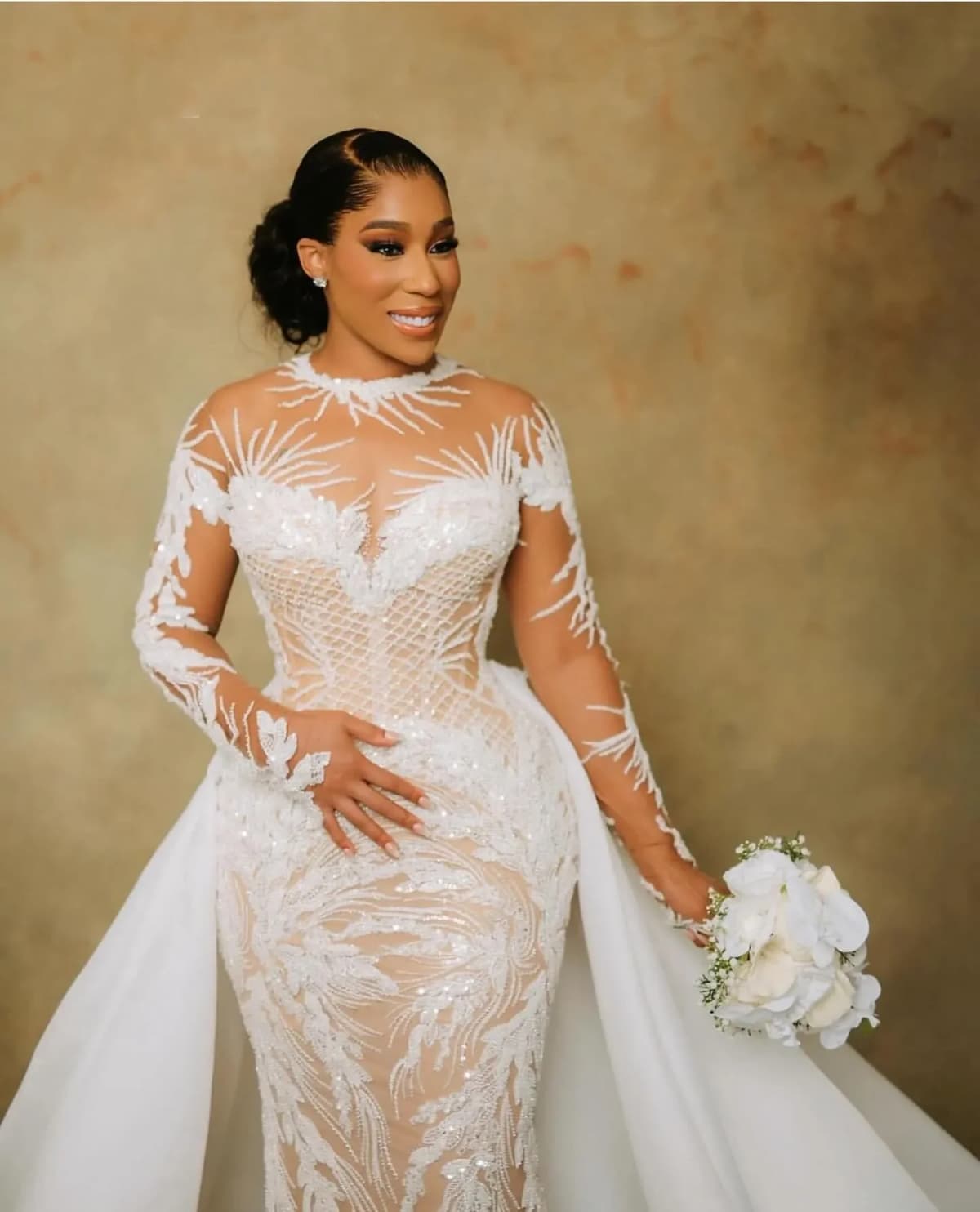 Customized Luxury Africa Aso Ebi Plus Size Illusion Mermaid Ivory Wedding Dress Beaded Sequined Lace Bridal Gowns Dresses