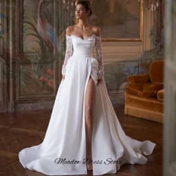 Simple Satin Side Slit Wedding Dress Elegant Sweetheart Long Sleeves Bridal Gowns Customized A-Line Ruched Vestido De Novia