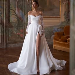 Simple Satin Side Slit Wedding Dress Elegant Sweetheart Long Sleeves Bridal Gowns Customized A-Line Ruched Vestido De Novia